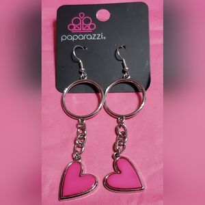 paparazzi Pink Heart Chain Drop Earrings